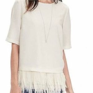 Banana Republic White Chiffon Fringe Top